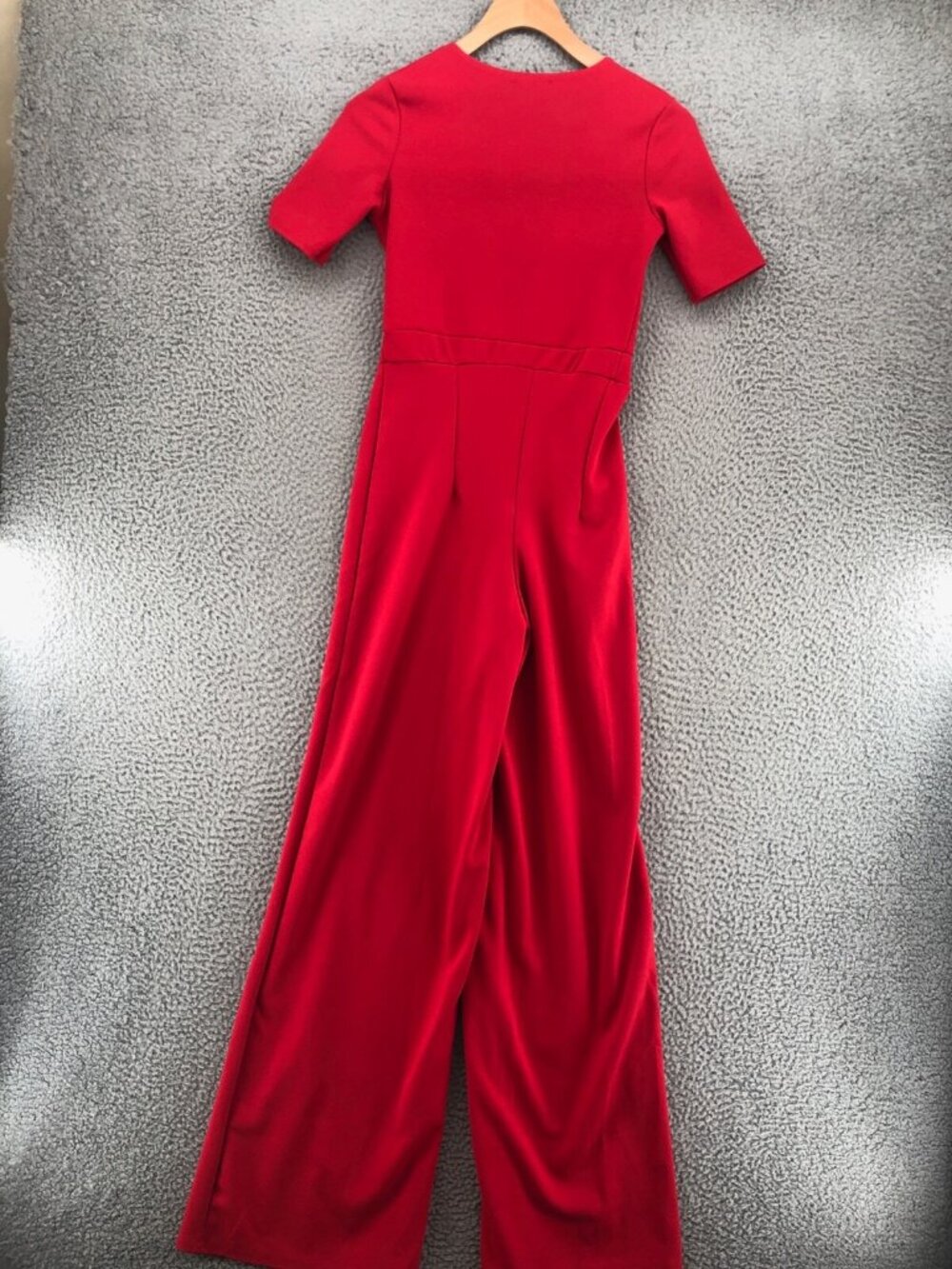 Nasty Gal Jumpsuit Womens 2 Red Plunging V Neck Wide Leg High Rise Stretch NWT - Picture 3 of 13